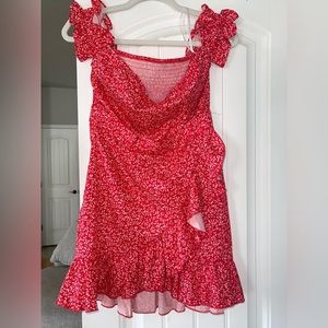 Tie front cutout detail shirred back wrap hem dress